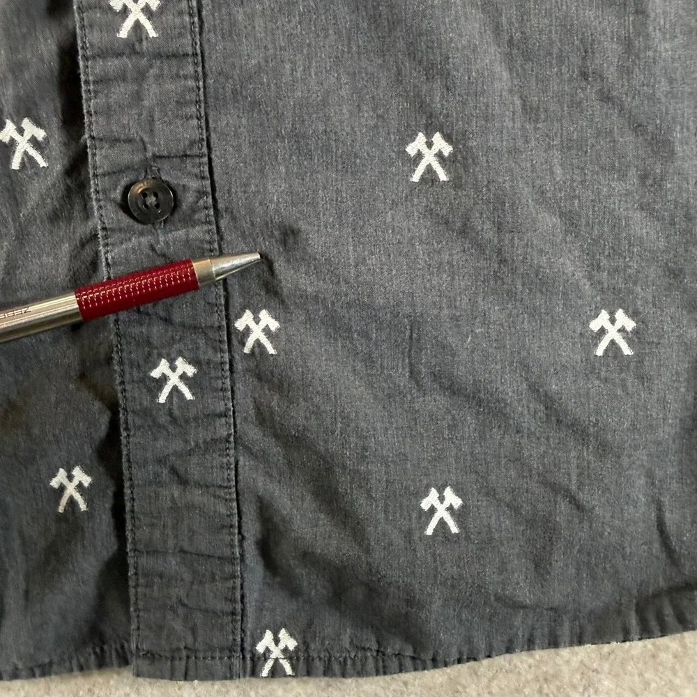 The North Face Shirt Large Pickaxe Print Gray Short Sleeve Button Down Men L
